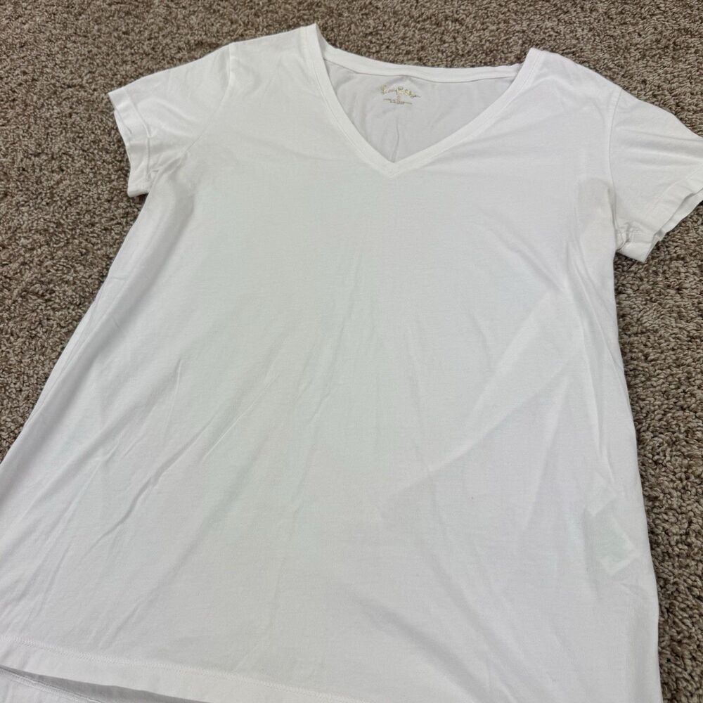 Lilly Pulitzer Meredith Tee Womens S White V Neck Short Sleeve Cotton T Shirt